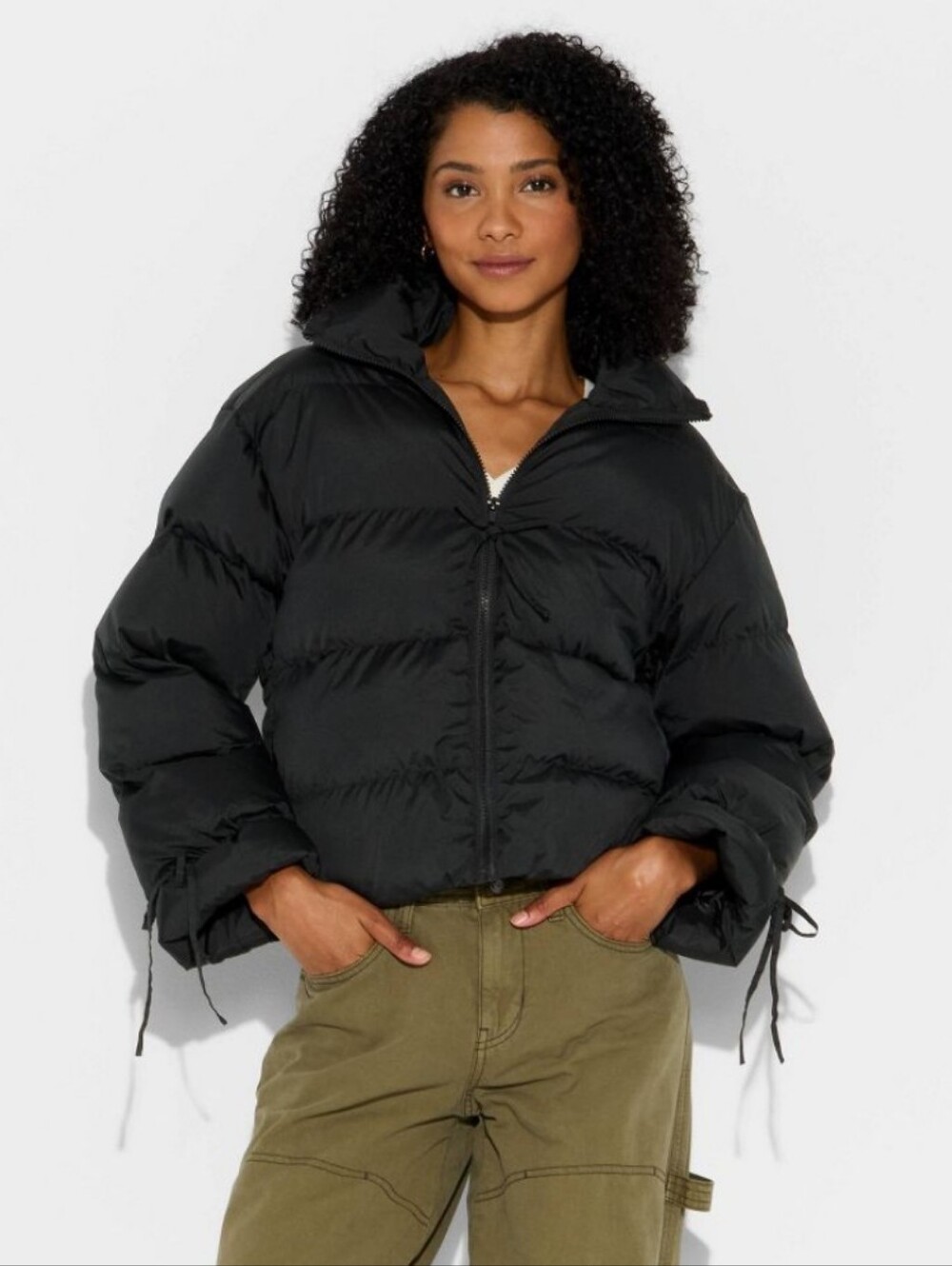 Wild Fable Black Cropped Puffer Coat With Bows - Size XS Womens